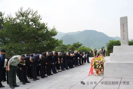 中国驻朝鲜使馆祭扫德川中国人民志愿军烈士墓