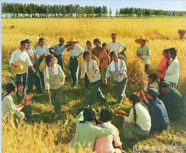 一组知青上山下乡插队的彩色照片