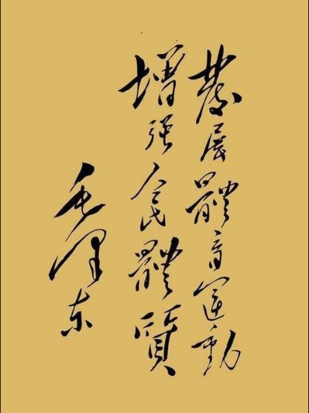 1952年6月10日，毛泽东为新中国体育工作题写了“发展体育运动，增强人民体质”12个大字