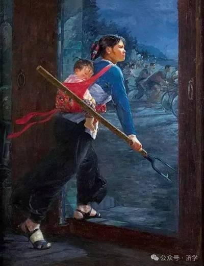 李克勤|全民皆兵：女民兵背着小孩拿着鱼叉投入战斗