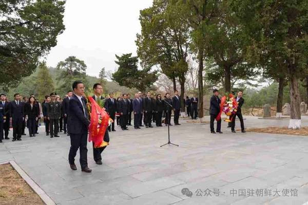 故土甘泉慰英烈——中国驻朝鲜使馆祭扫开城中国人民志愿军烈士陵园