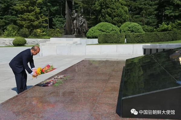 中国大使馆外交官向大城山革命烈士陵献花