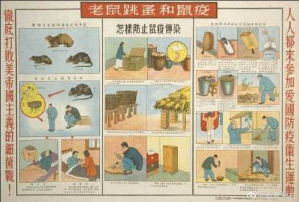 1952年，抗美援朝期间的《人人都来参加爱国防疫卫生运动，彻底打败美帝国主义细菌战》宣传画 ​​​